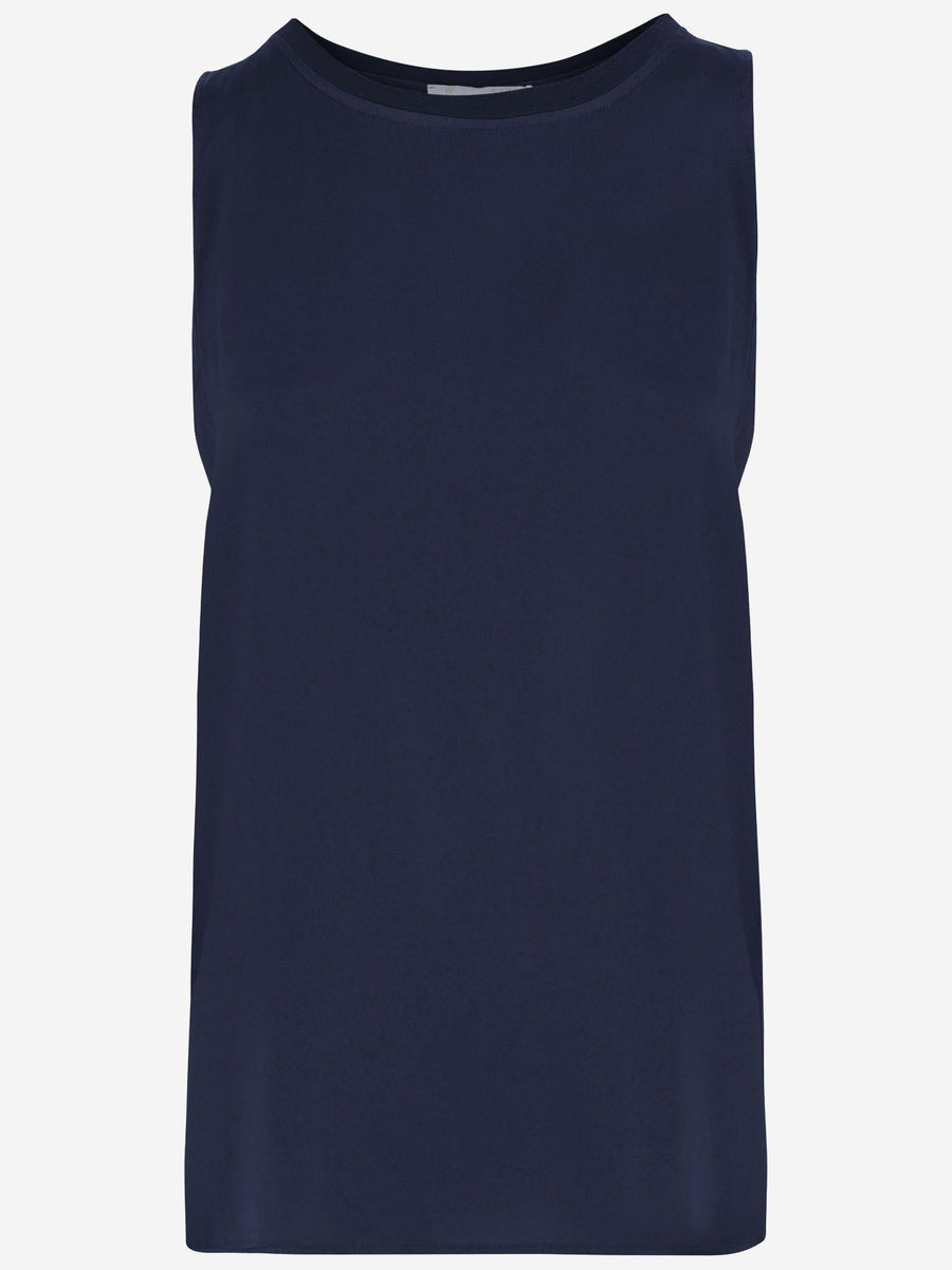 Sleeveless Top Stretch Cotton Navy Tops