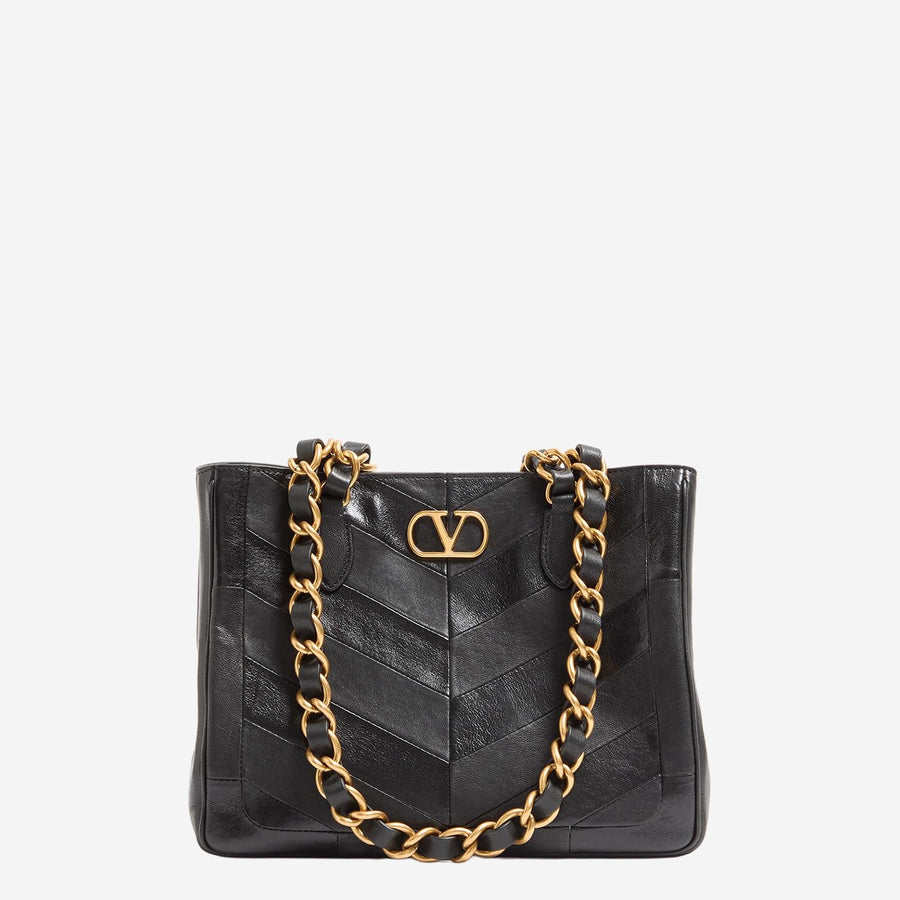 Lasein Leather Bag With Chevron Pattern Black Shoulder