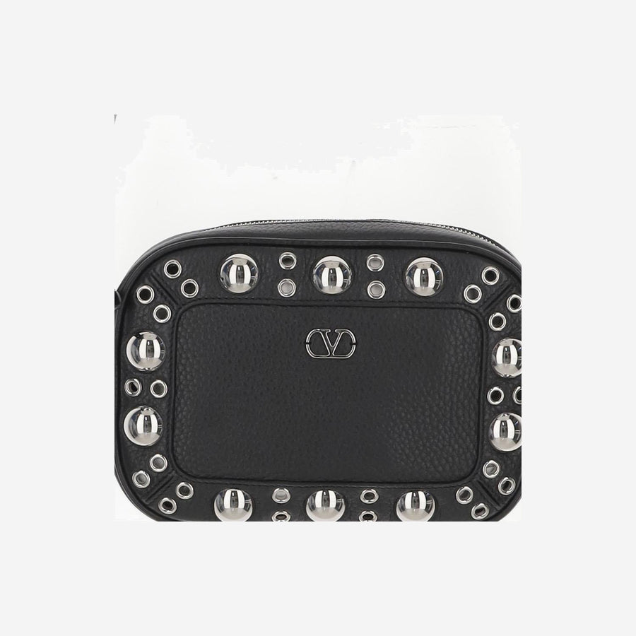 Suede Crossbody Bag With Vlogo Black Leather Shoulder