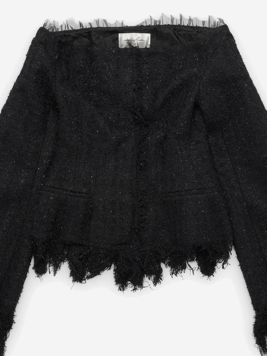 Dress Cotton Blend Black With Fringed Edges Polyamide