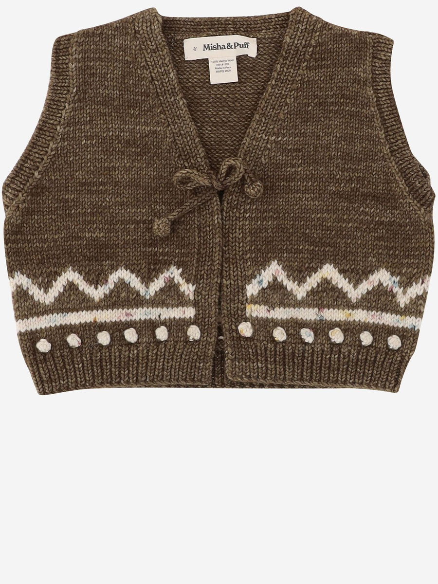 Merino Wool Vest With Graphic Pattern Brown Knitwear