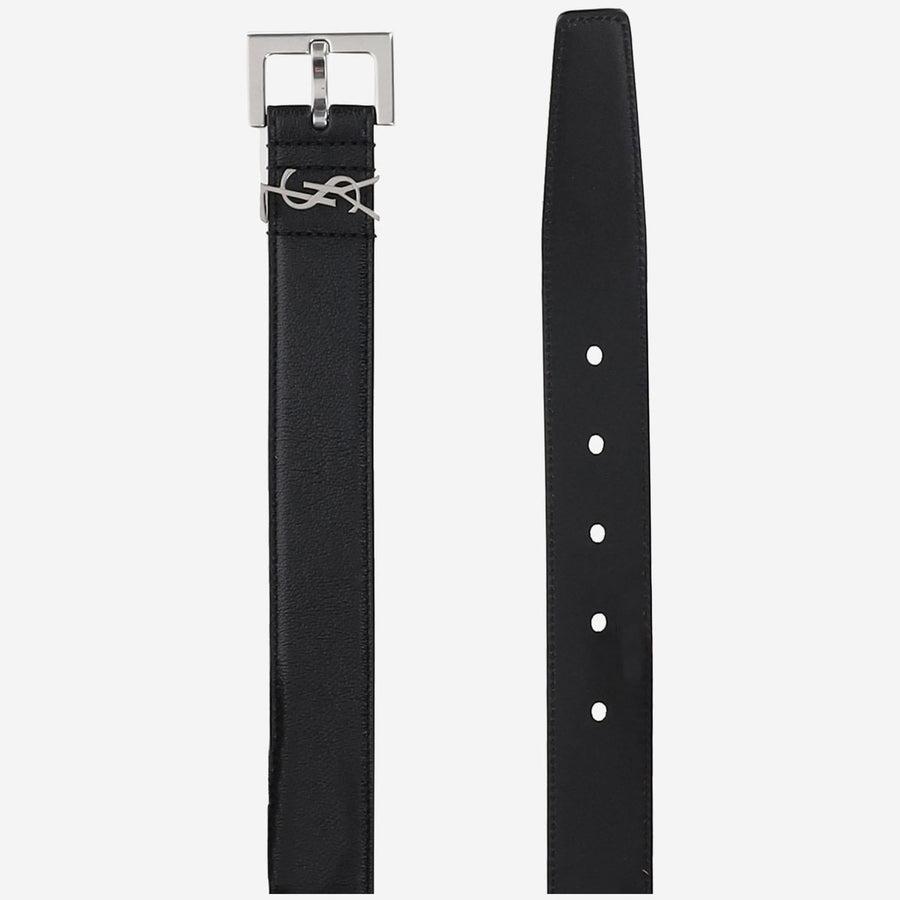 Belt With Monogram Plaque Black Calfskin