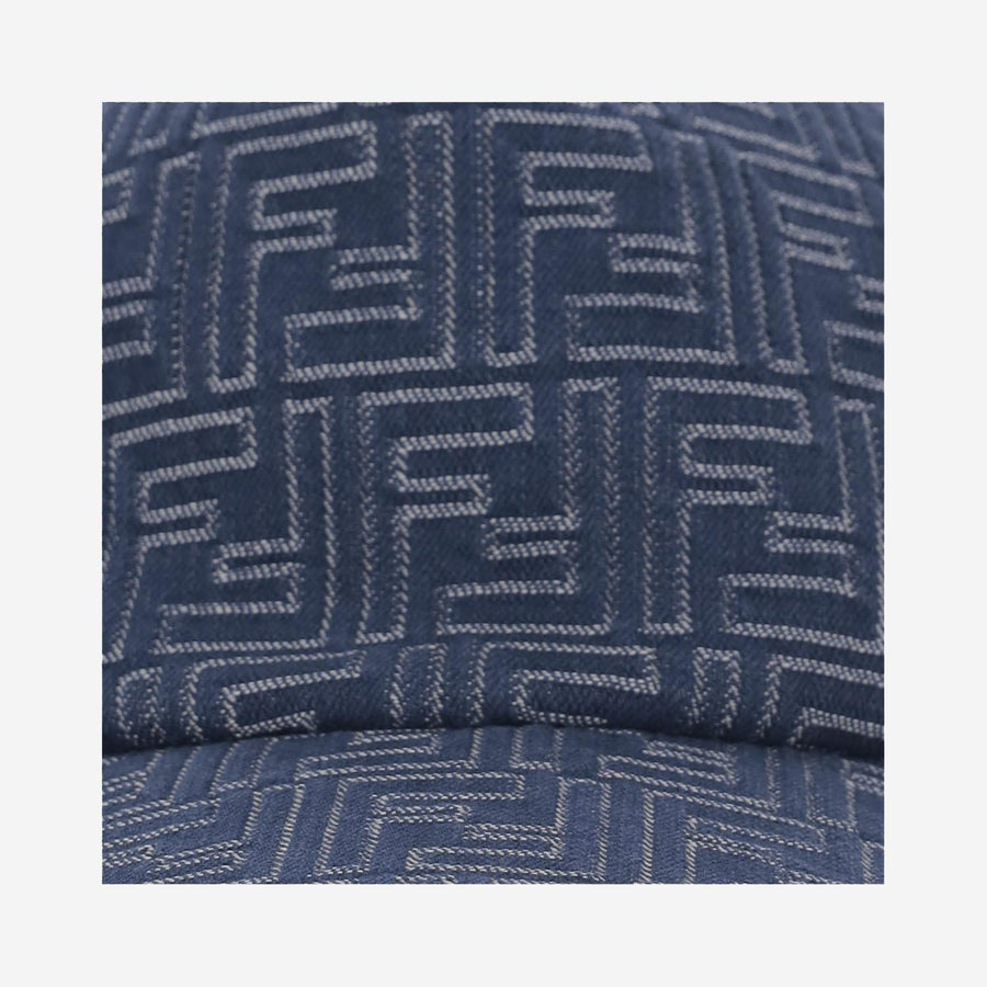 Cotton Baseball Hat With Ff Pattern Blue Denim