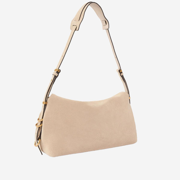 Saddle Bag Baguette Shoulder Beige Suede Leather