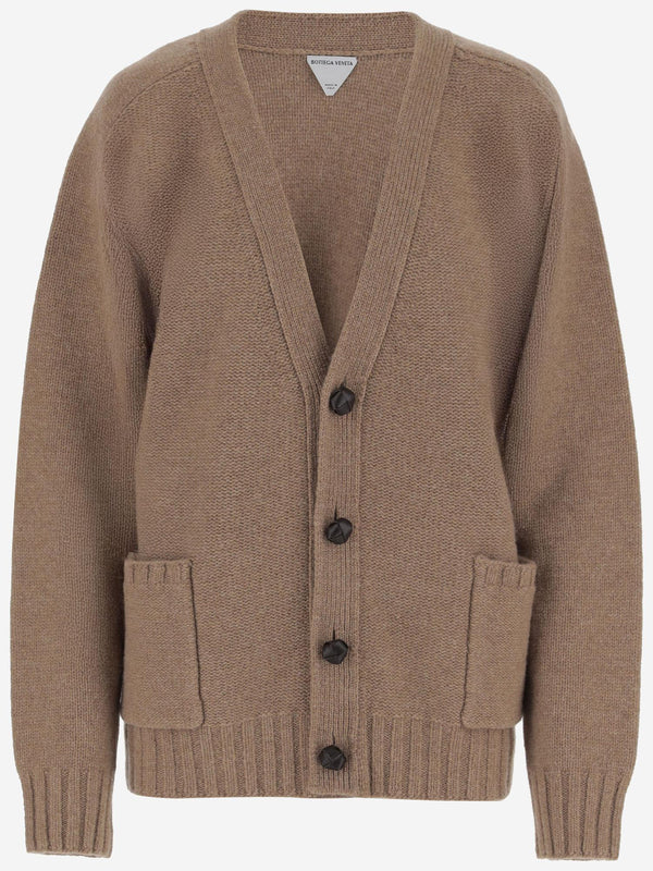 Wool Cardigan With V-Neck Design Brown