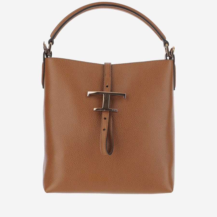 Leather T Bucket Bag Brown Calf Shoulder