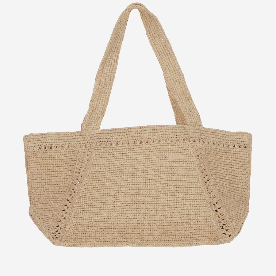 Large Raffia Bag With Logo Beige Shoulder