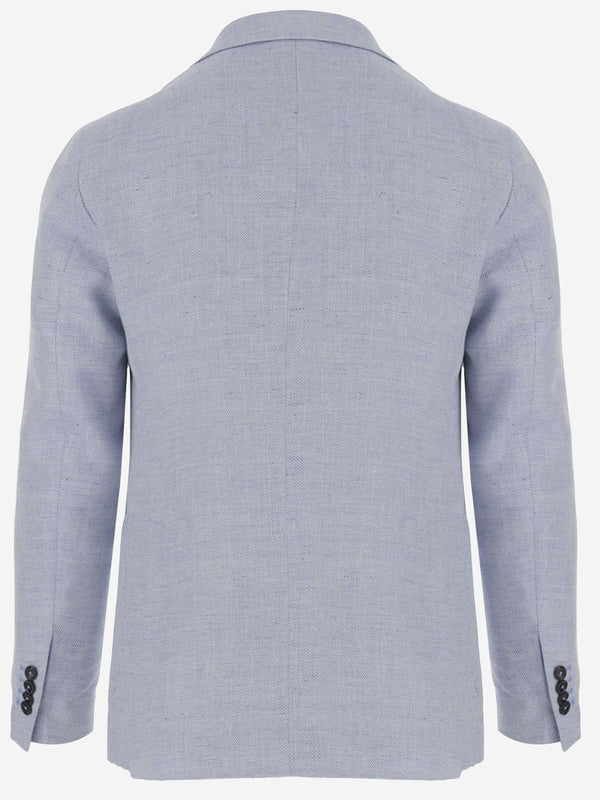Linen Blend Single-Breasted Jacket Light Blue
