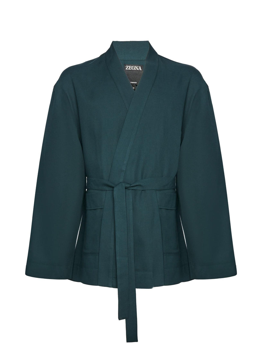 Robe Green Cotton-Cashmere Sleepwear