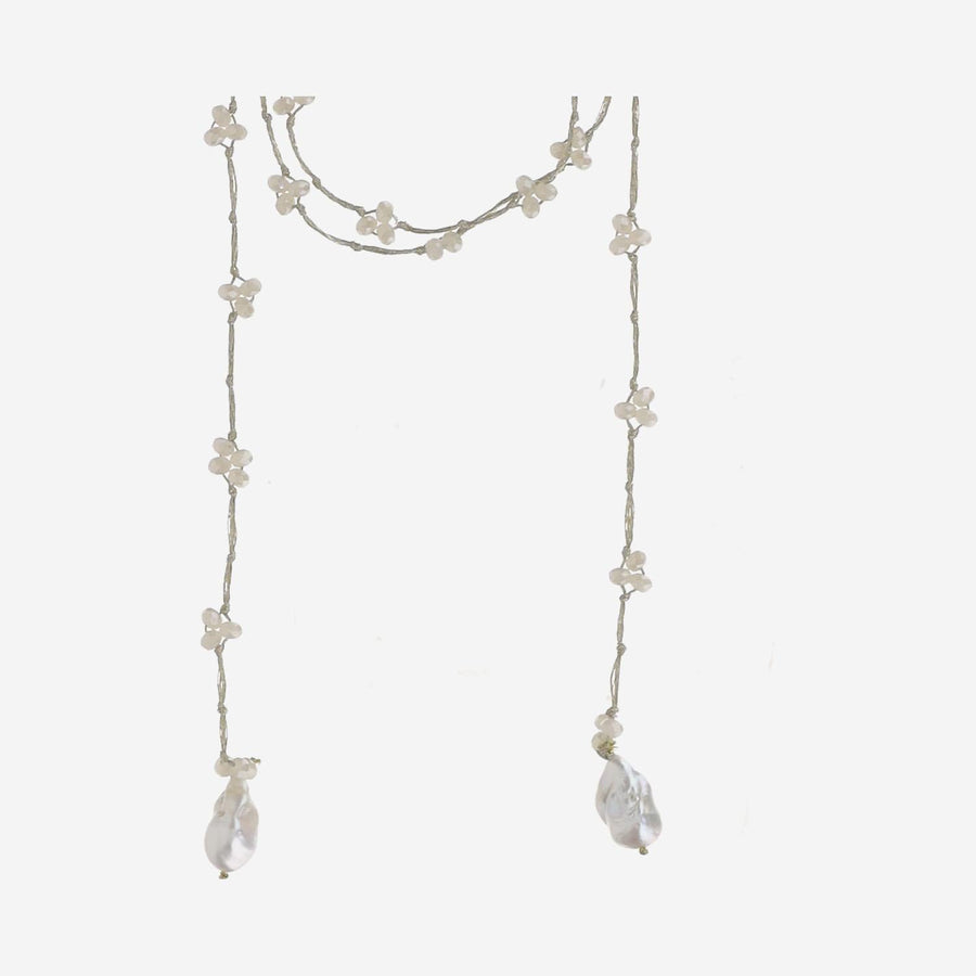 Necklace Pearl White Natural Fiber
