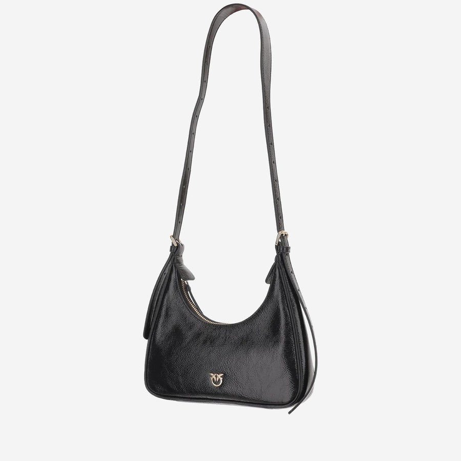 Glossy Leather Hobo Bag Black Shoulder
