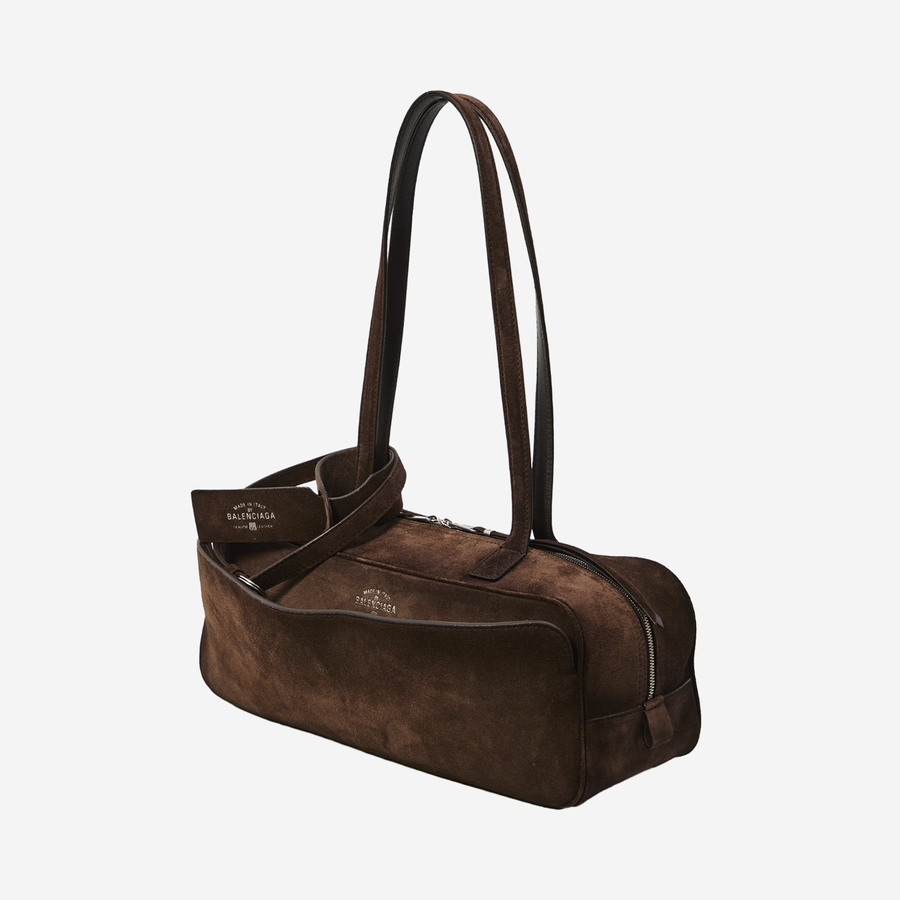 Small Bowling Bag Dark Brown Suede Leather Shoulder