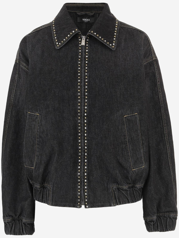 Decorated Denim Jacket Black Cotton