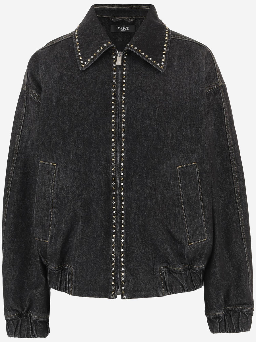 Decorated Denim Jacket Black Cotton