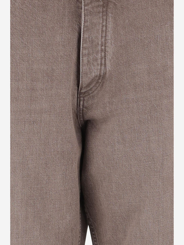 Cotton Denim Jeans With Belt Loops Brown Trousers
