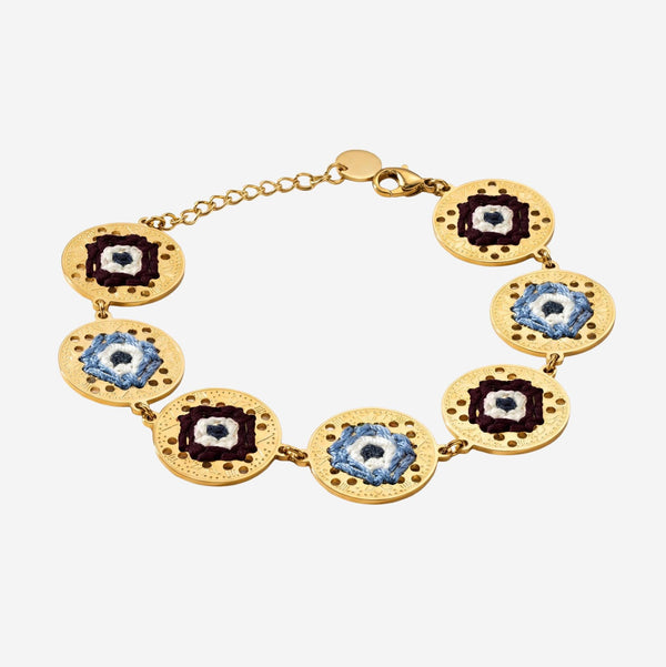 Bracelet With Eye Embroidery, Gold-Plated Multicolour Stainless Steel