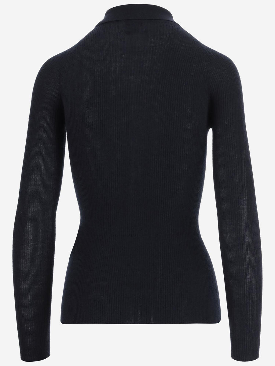 Knitted Polo Shirt Dark Navy Cashmere Tops