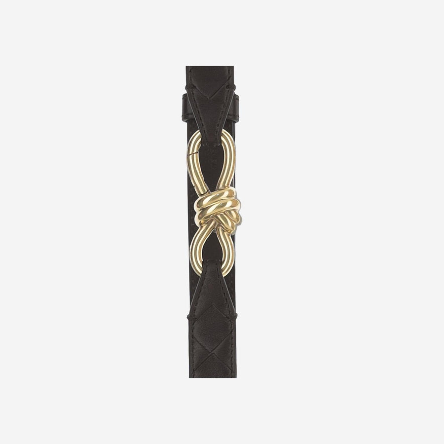 Leather Belt With Golden Knot Buckle Dark Brown