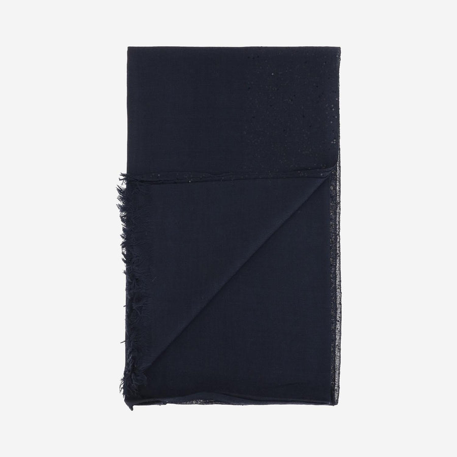 Scarf Dalila Wool-Blend Navy With Sequins Virgin Wool