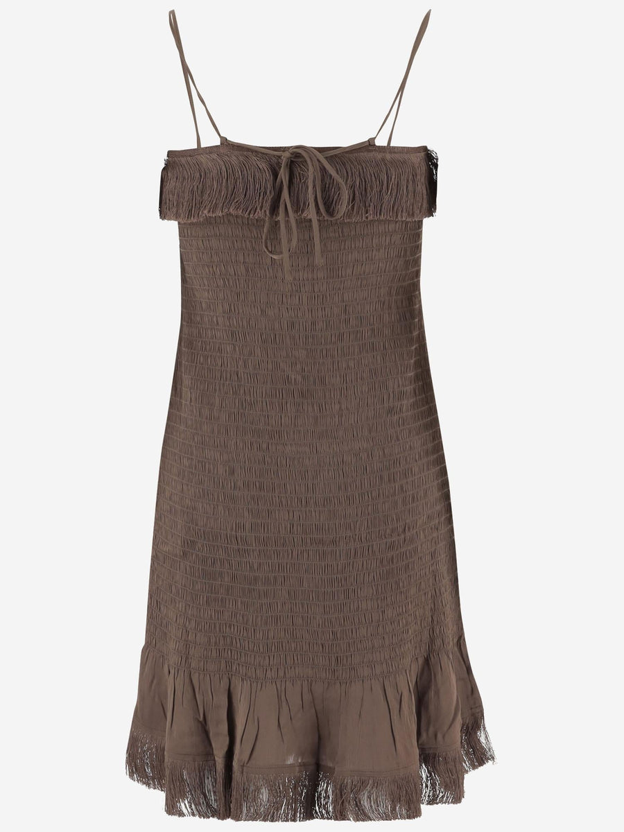 Mini Dress With Smocked Details Brown Viscose