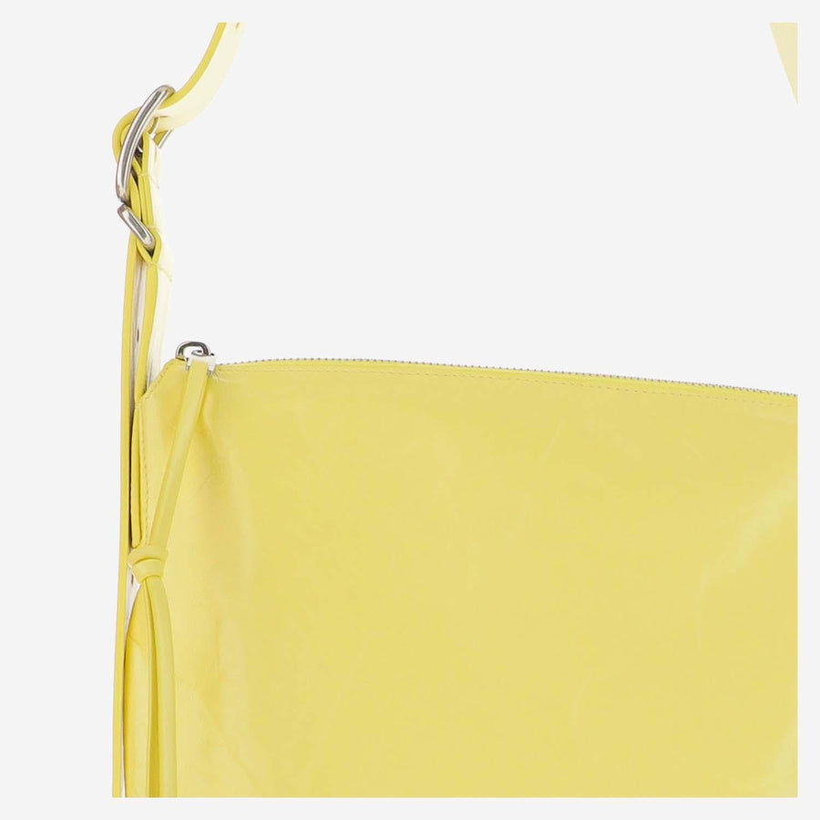 Crinkled Leather Small Shoulder Bag Yellow Calfskin