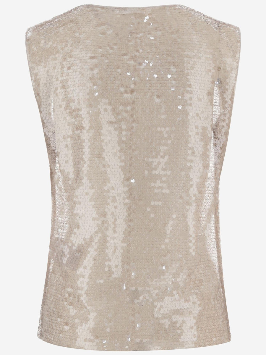 Sleeveless Top Beige Polyester Tops
