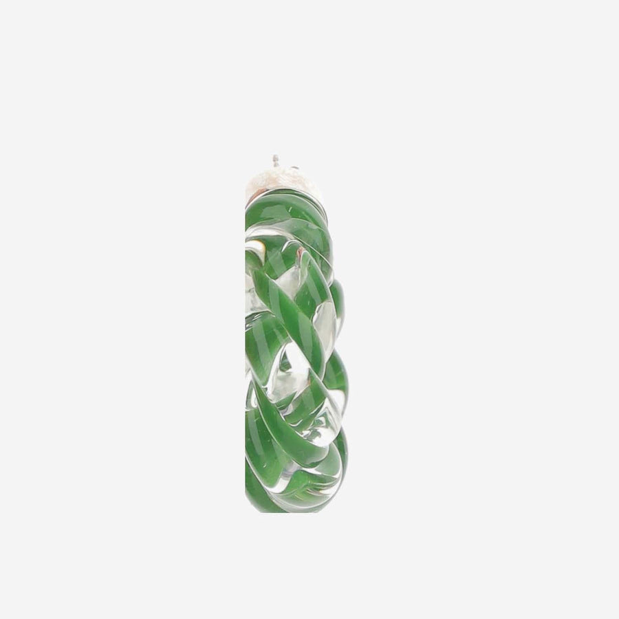 Hoop Earrings Twisted Green Glass