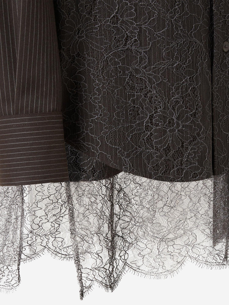 Pinstriped Wool And Lace Shirt Black Virgin