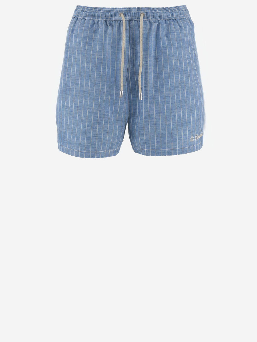 Swim Shorts Striped Light Blue Polyester Beachwear