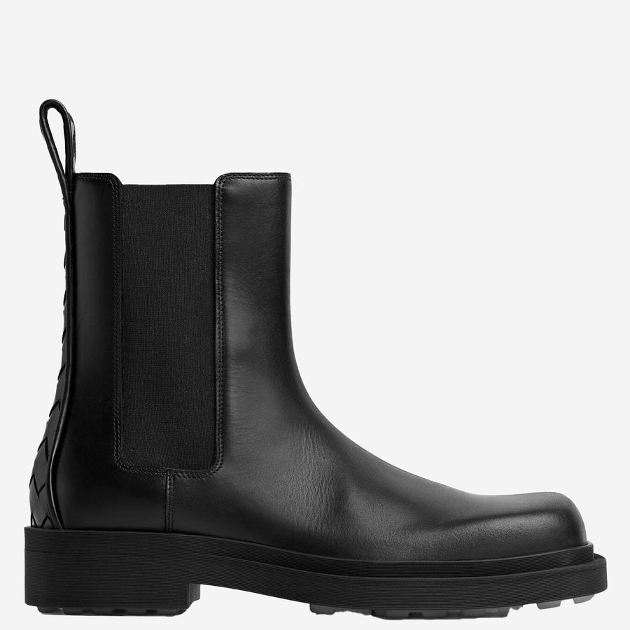 Leather Chelsea Boots With Intrecciato Detail Black Calfskin