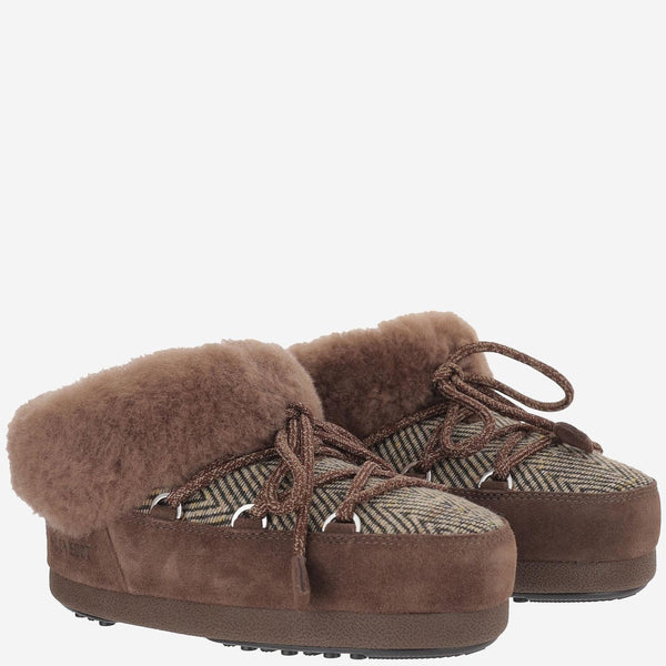Mules With Tubular Laces And Padded Collar Brown Polyamide