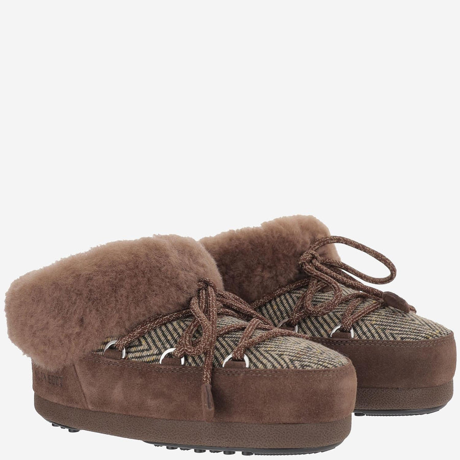 Mules With Tubular Laces And Padded Collar Brown Polyamide