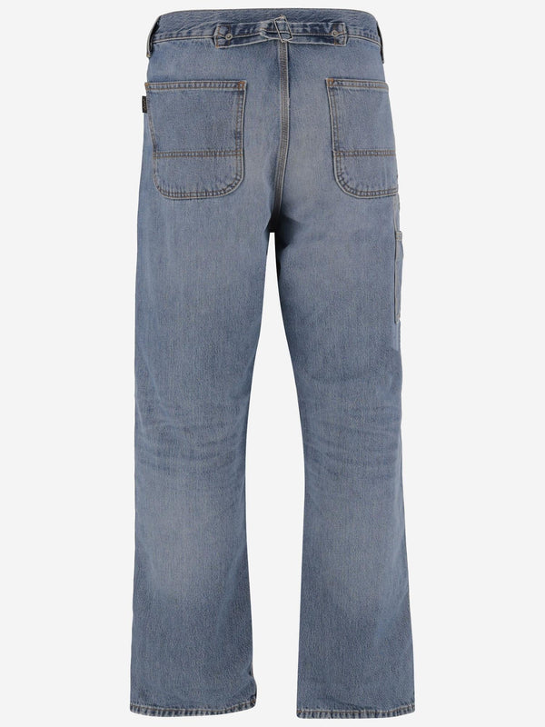 Navy Washed-Effect Jeans Cotton Trousers