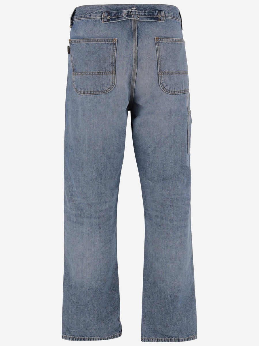 Navy Washed-Effect Jeans Cotton Trousers