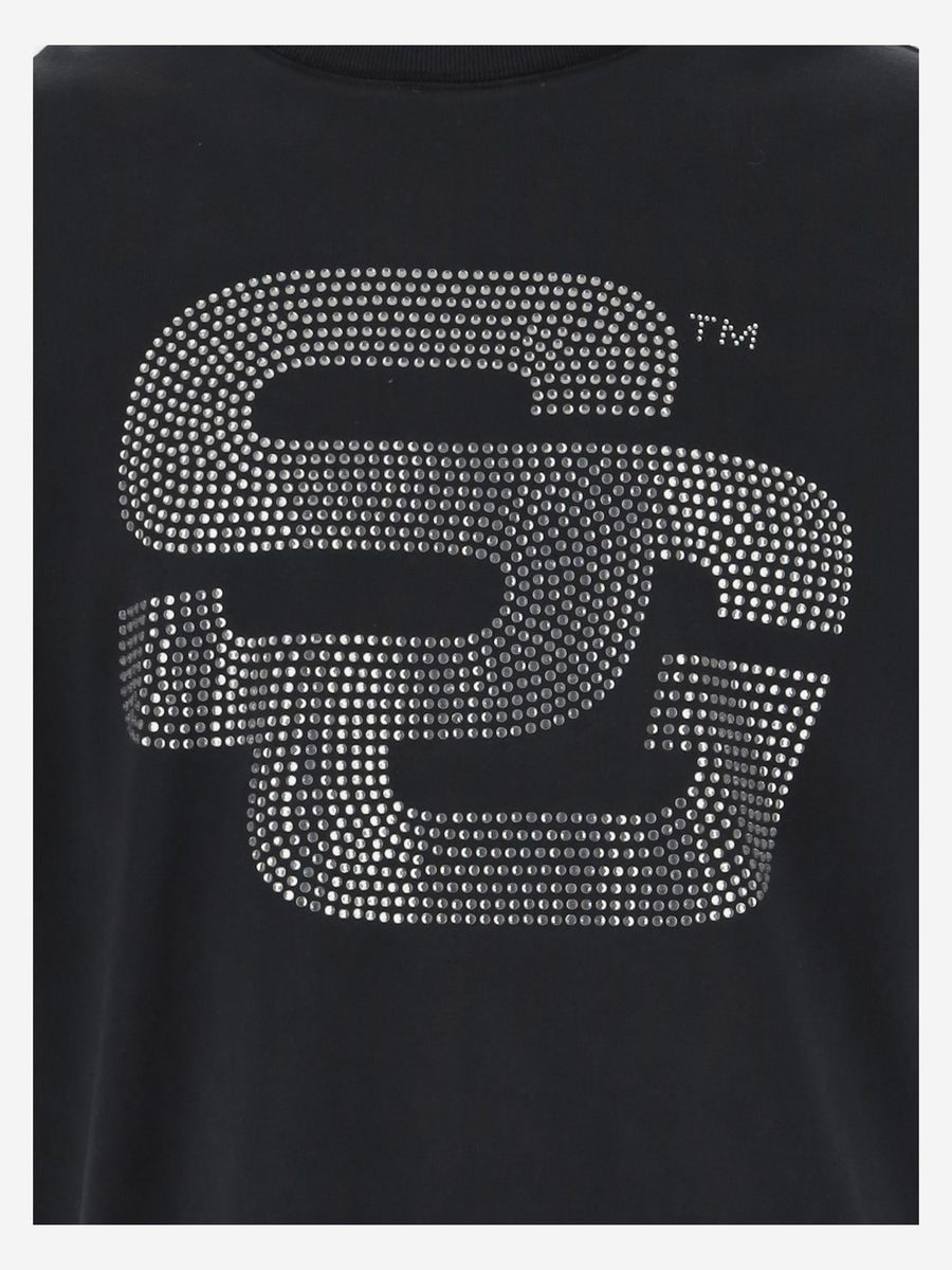 Cotton T-Shirt With Rhinestone Logo Black Organic T-shirts