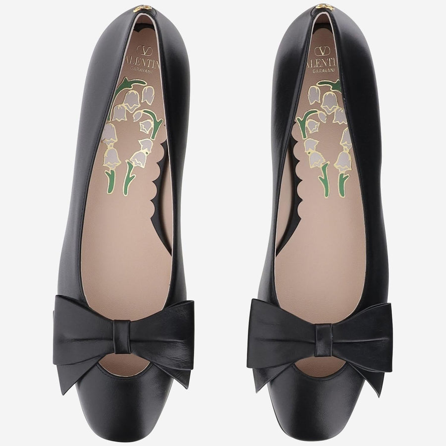 Bow Ballet Flats Shiny Leather Black Kid Leather; Sole Vt
