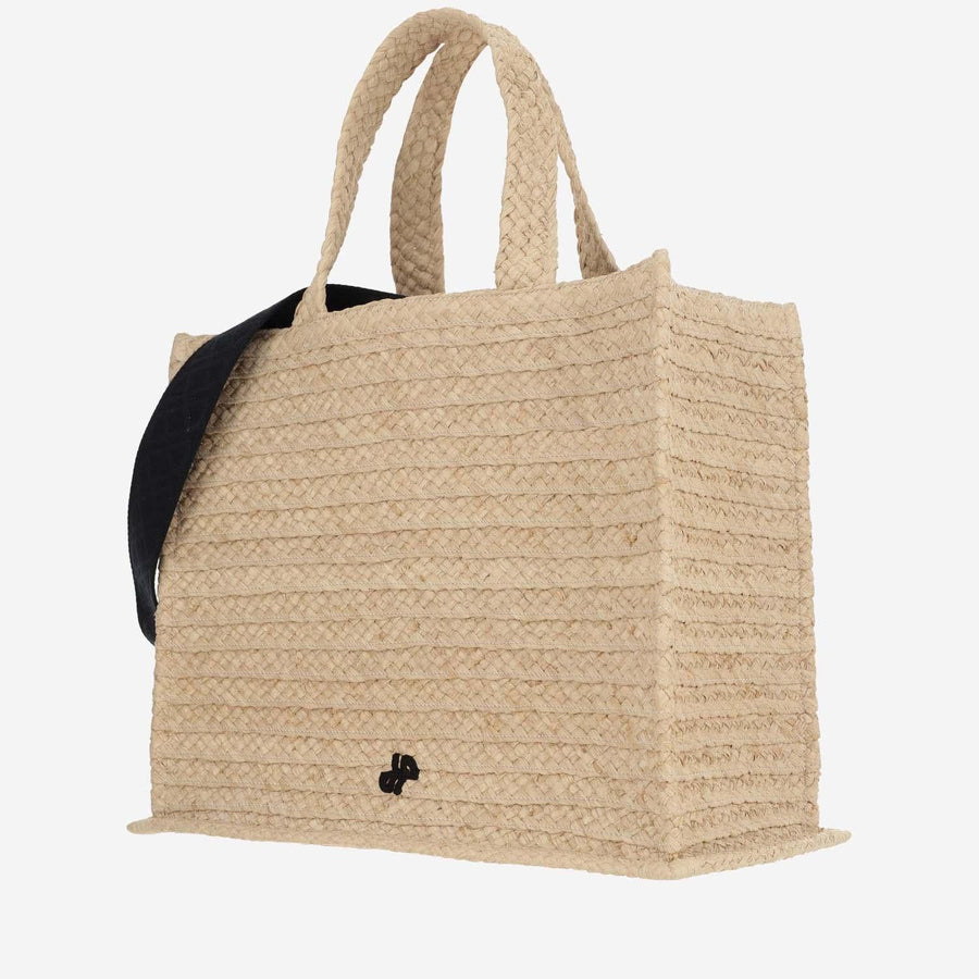 Large Jp Tote Bag Yellow Raffia Shoulder