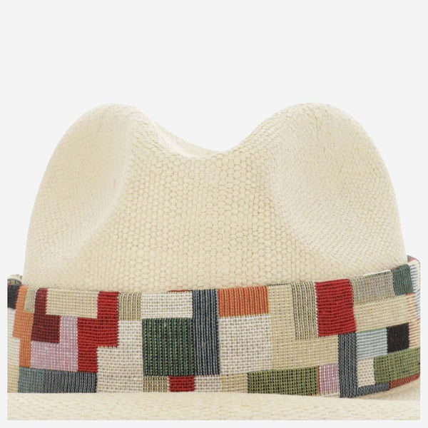 Panama Hat Raffia With Geometric Band White