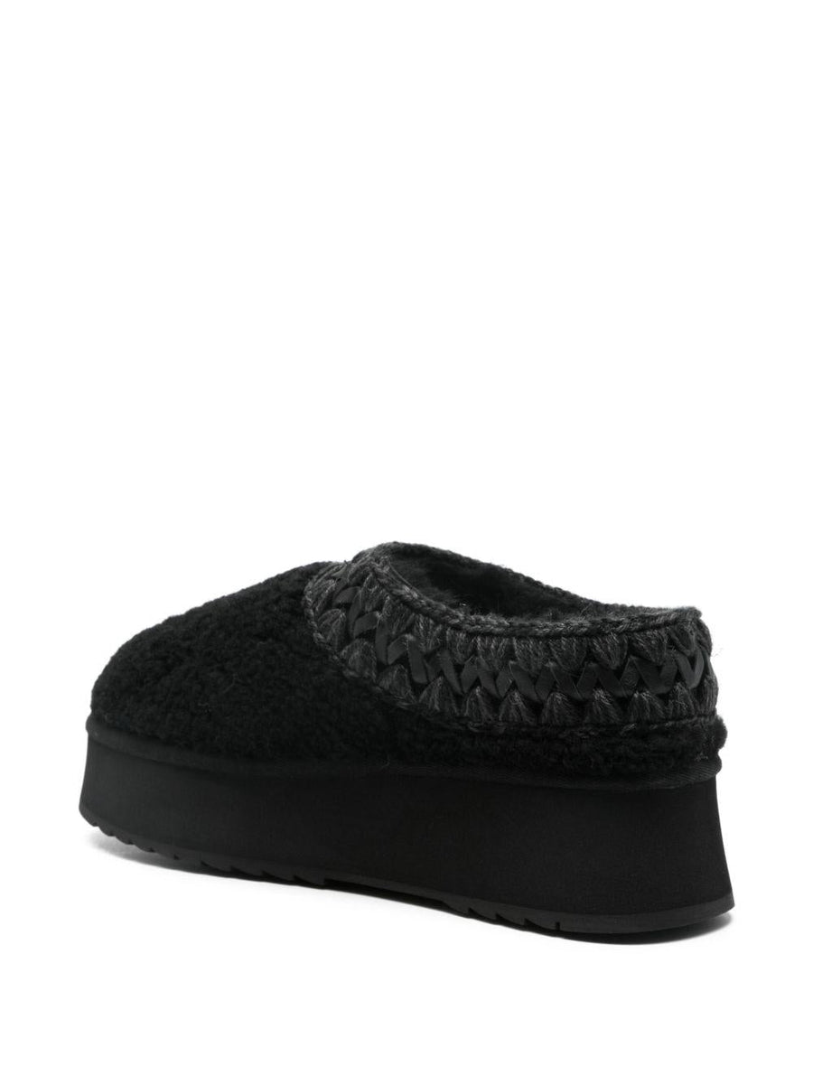 Mou Platform Clog Curly Sheepskin Sabot Black Shoe