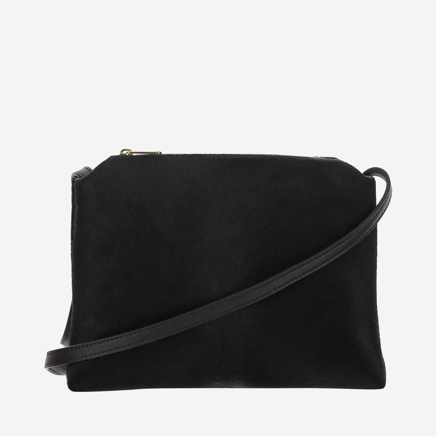 Lina Shoulder Bag Suede Leather Black Calfskin Satchels & Cross Body