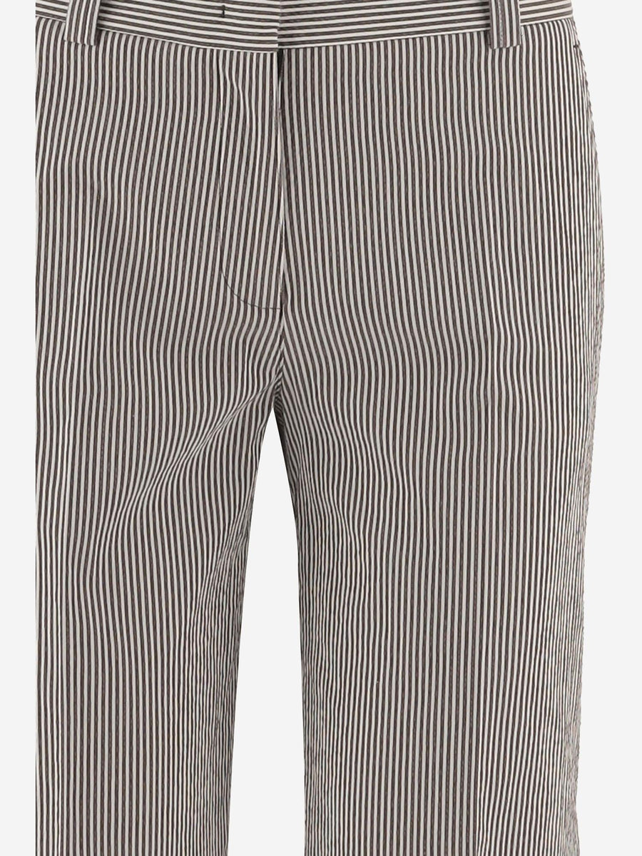 Pants Striped Stretch Cotton-Blend Brown Trousers