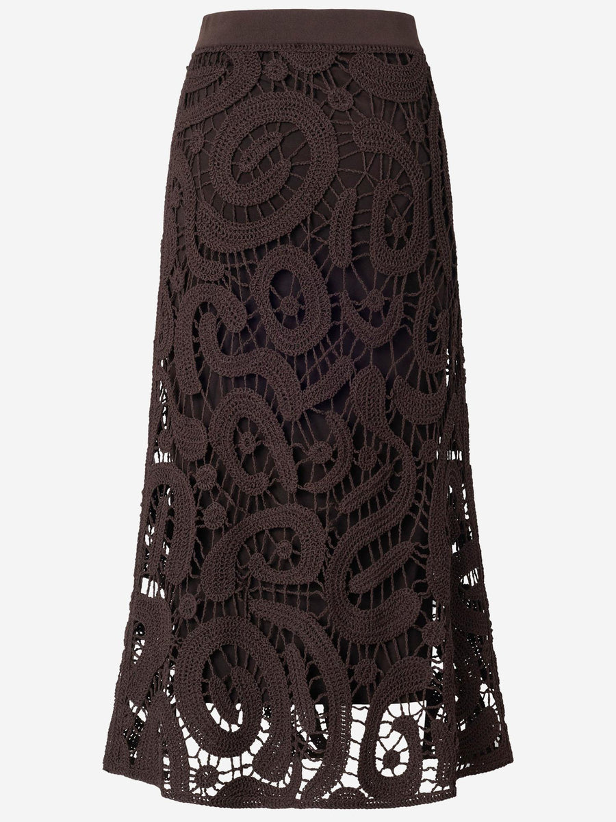 Midi Skirt Geometric Crochet Brown Viscose