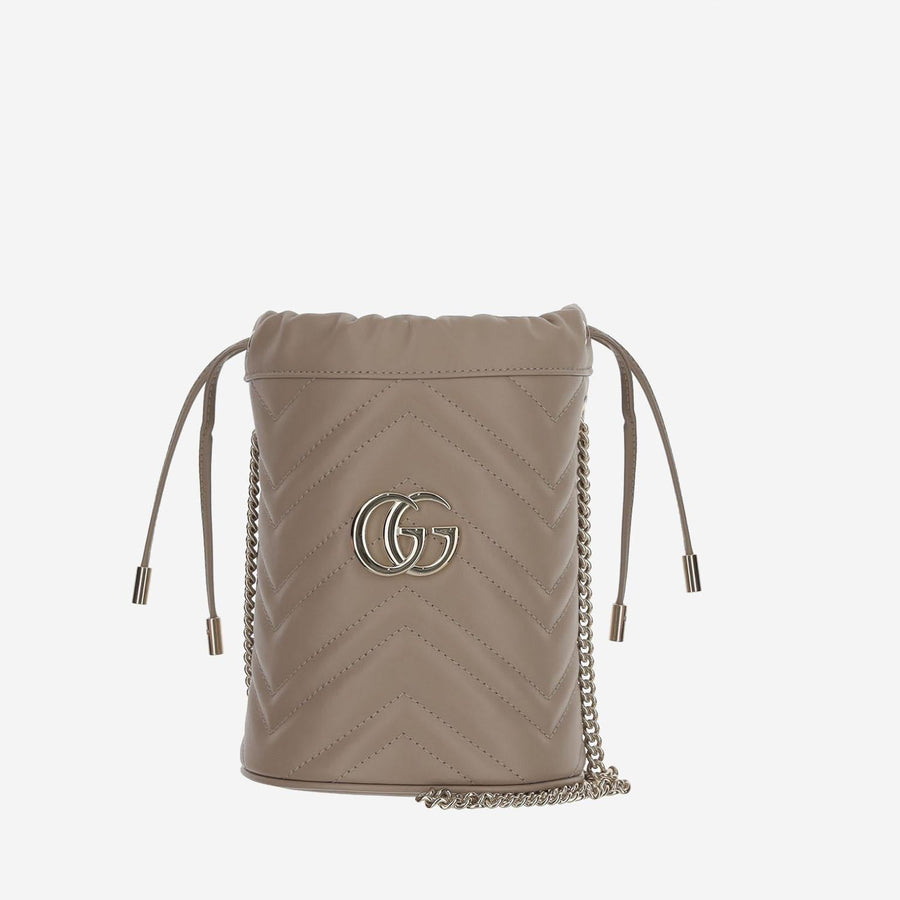 Mini Gg Marmont Bucket Bag Beige Leather Shoulder