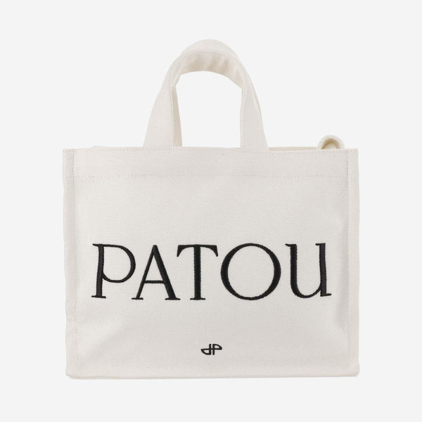 Patou Cotton Tote Bag Cream White Shoulder