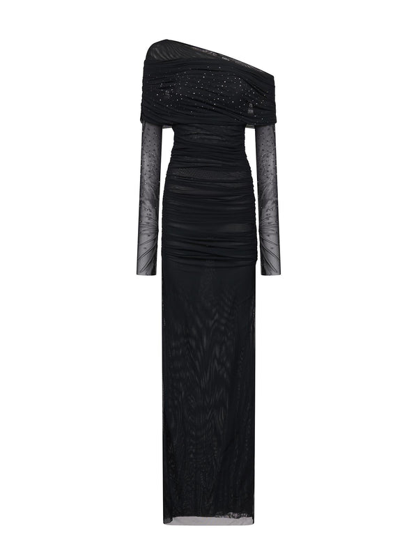 Draped Evening Dress Black Polyamide