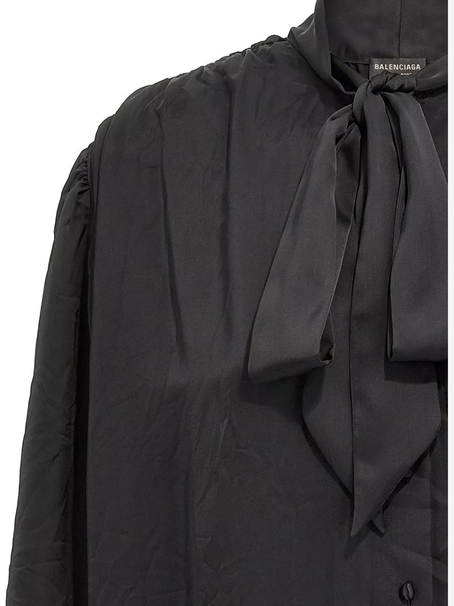 Shirt With Bow Black Polyester