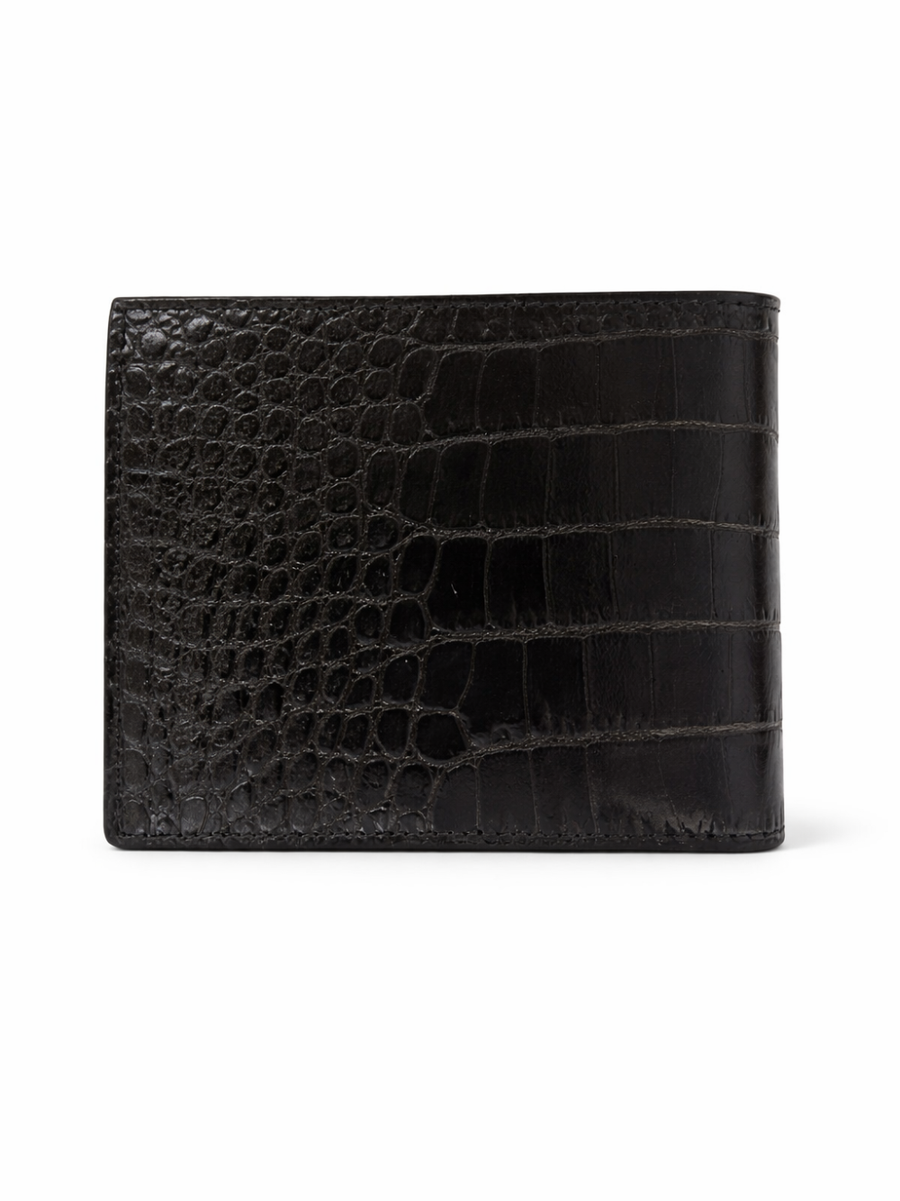 Bifold Wallet Crocodile-Embossed Black Calfskin & Cardholders
