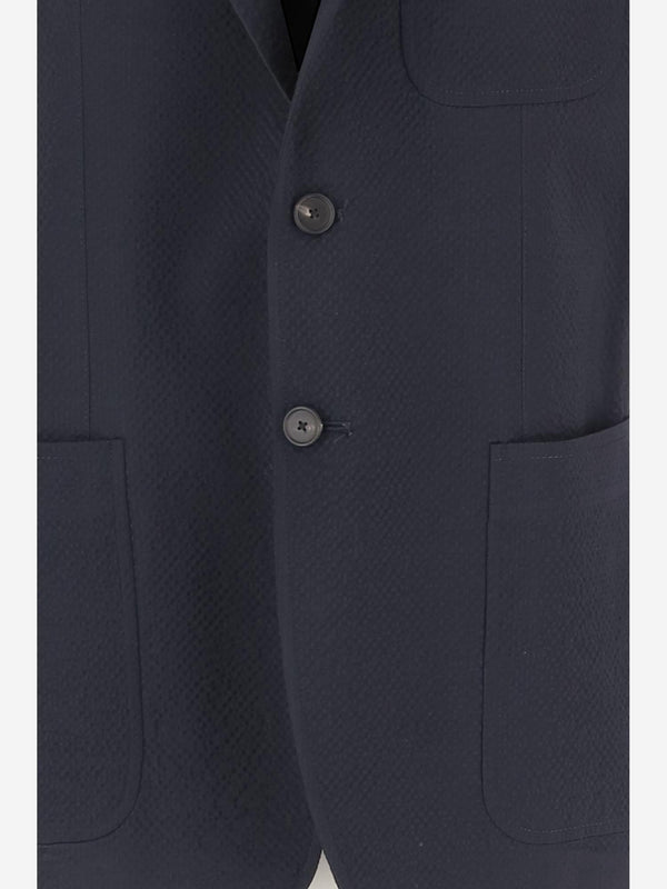 Jacket Single-Breasted Stretch Wool Navy Virgin Super 100s