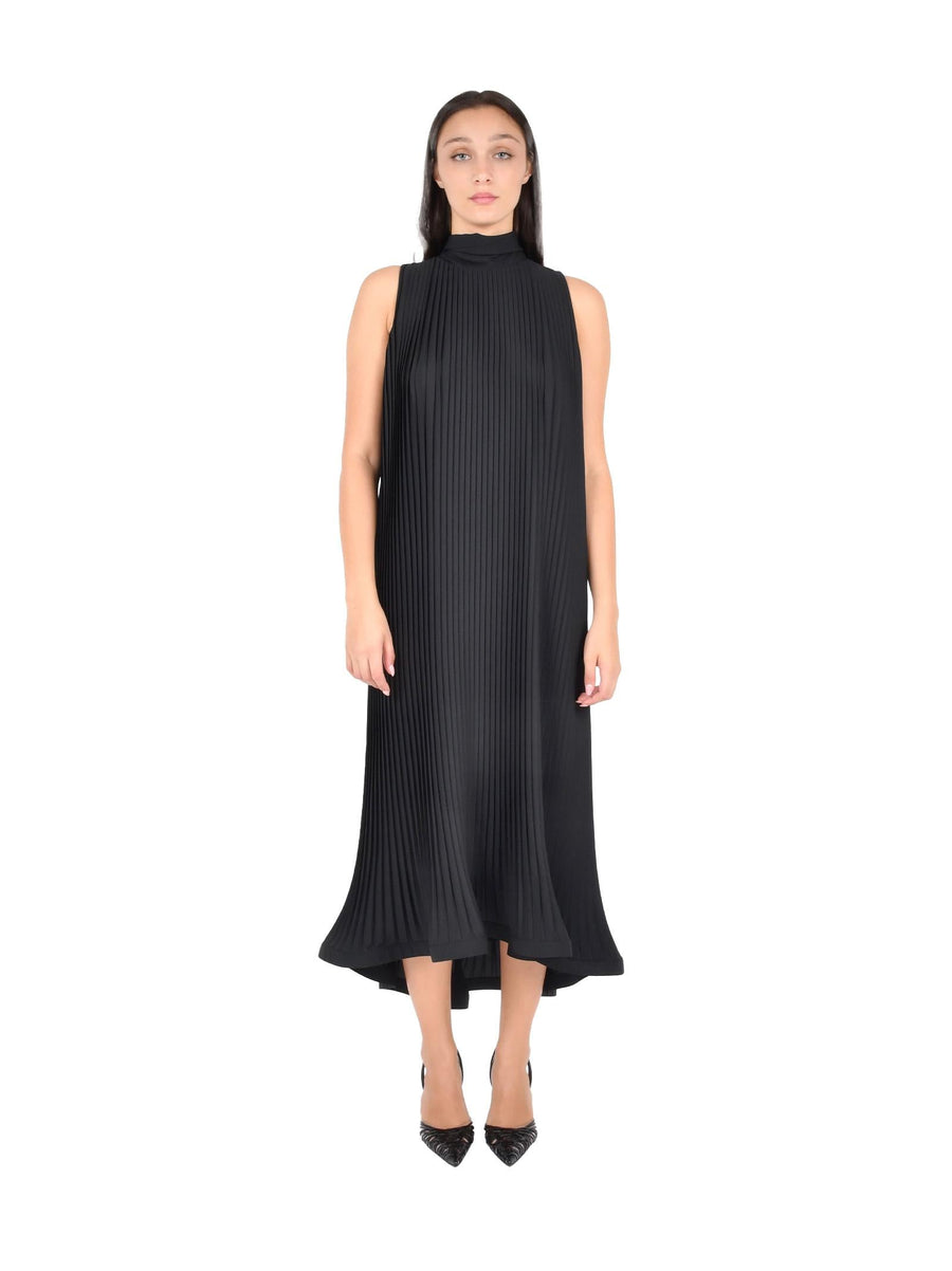 Black Midi Dress With Sash Closure Polyester