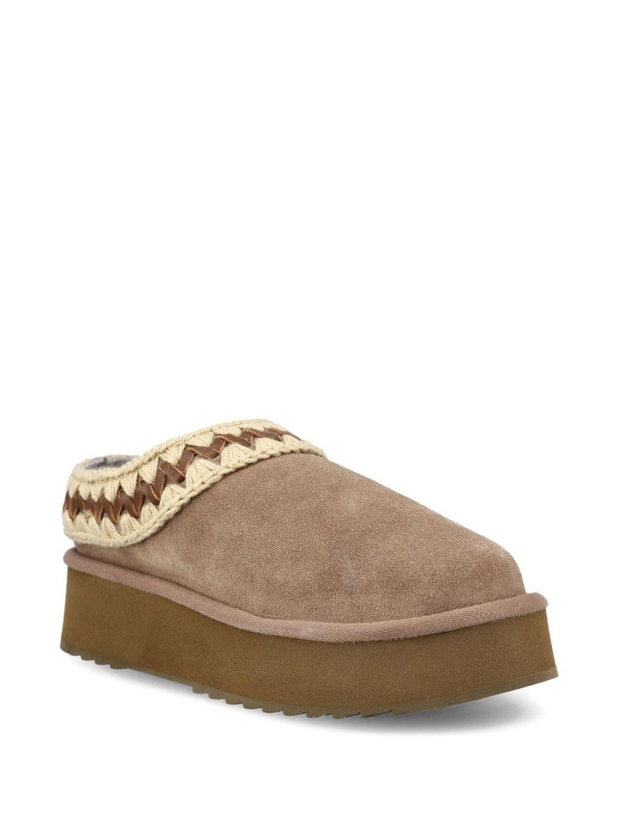 Mou Clog With Two-Tone Crochet Details Elephant Gray Double-sided Sheepskin Shoe
